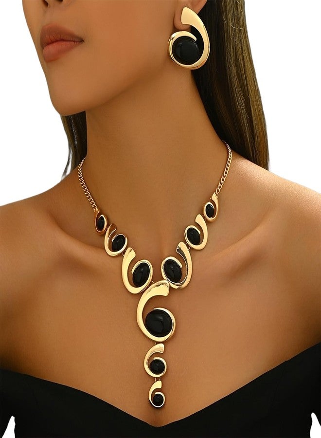 TACBSP Boho Gold Jewelry Set for Women Black Oval Gemstone Stud Earrings Necklace Set Double Rope Choker Necklaces Bracelet Set Western Cowgirl Jewelry Set Gifts (A.) - Image 2